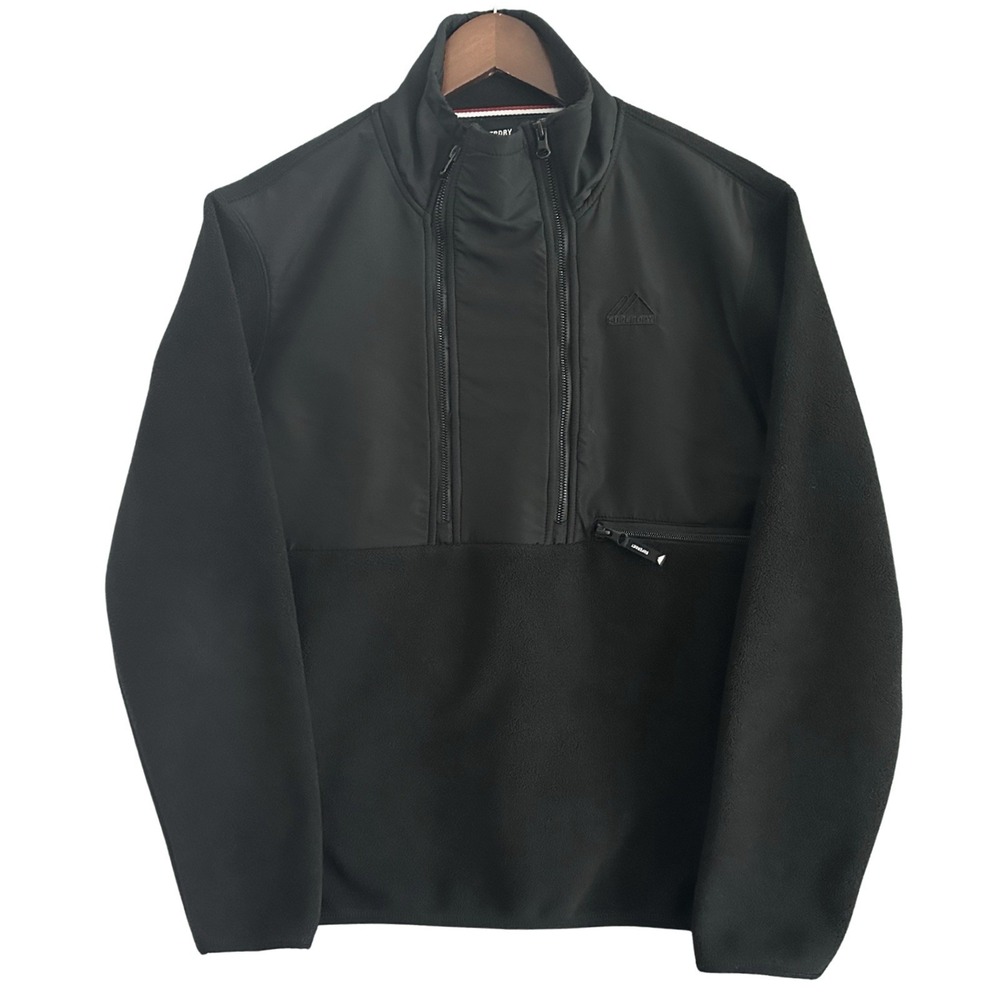 Superdry Mountain Sport Mens S Black Hybrid Double Zip Tech Fleece Pullover